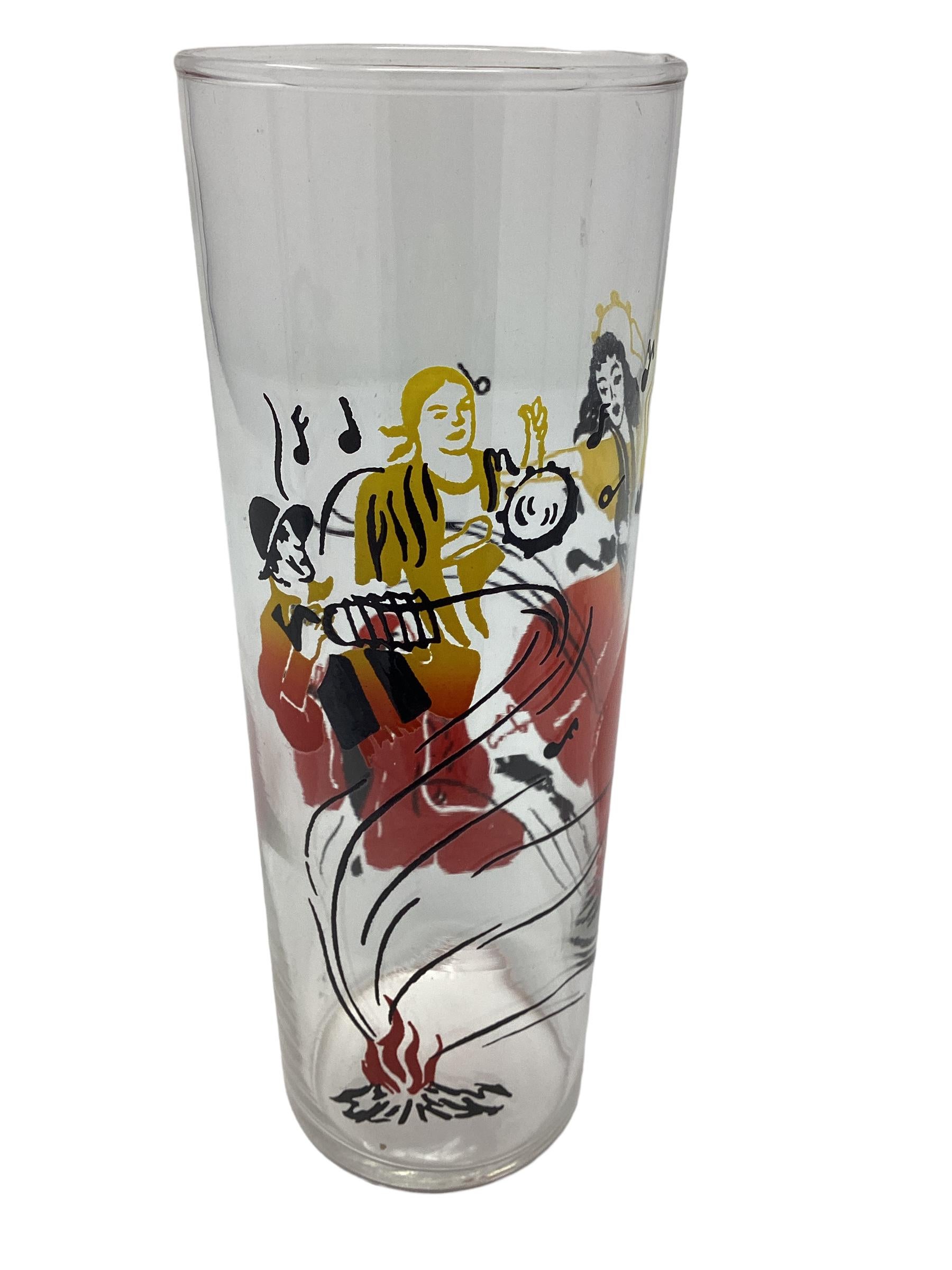 Vintage Federal Glass Tom Collins Flamenco Dancer Glasses - Set of 6 In Good Condition For Sale In Chapel Hill, NC
