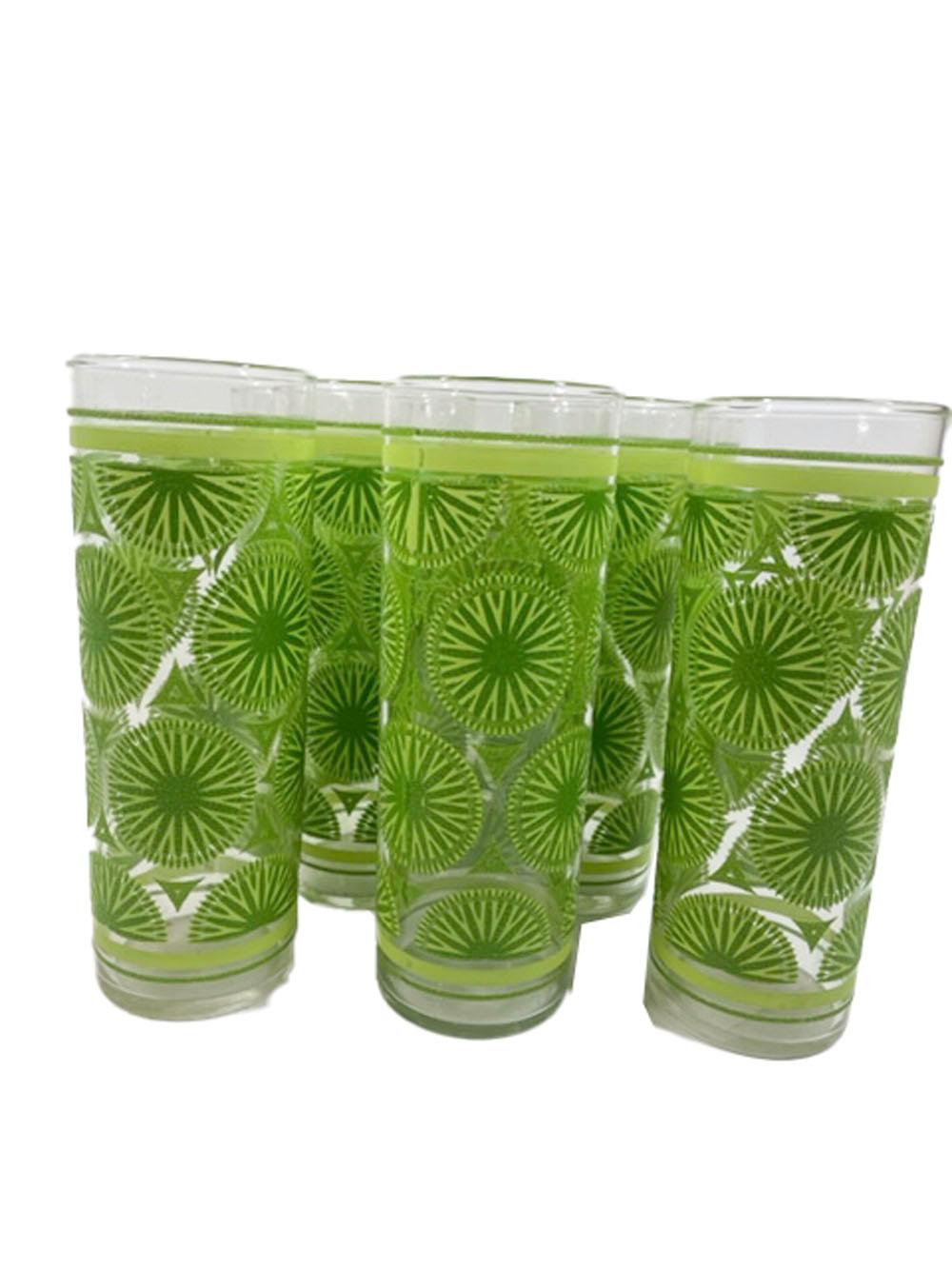 American Vintage Federal Glass Tom Collins Glasses with Raised Sugar Textured Lime Slices For Sale
