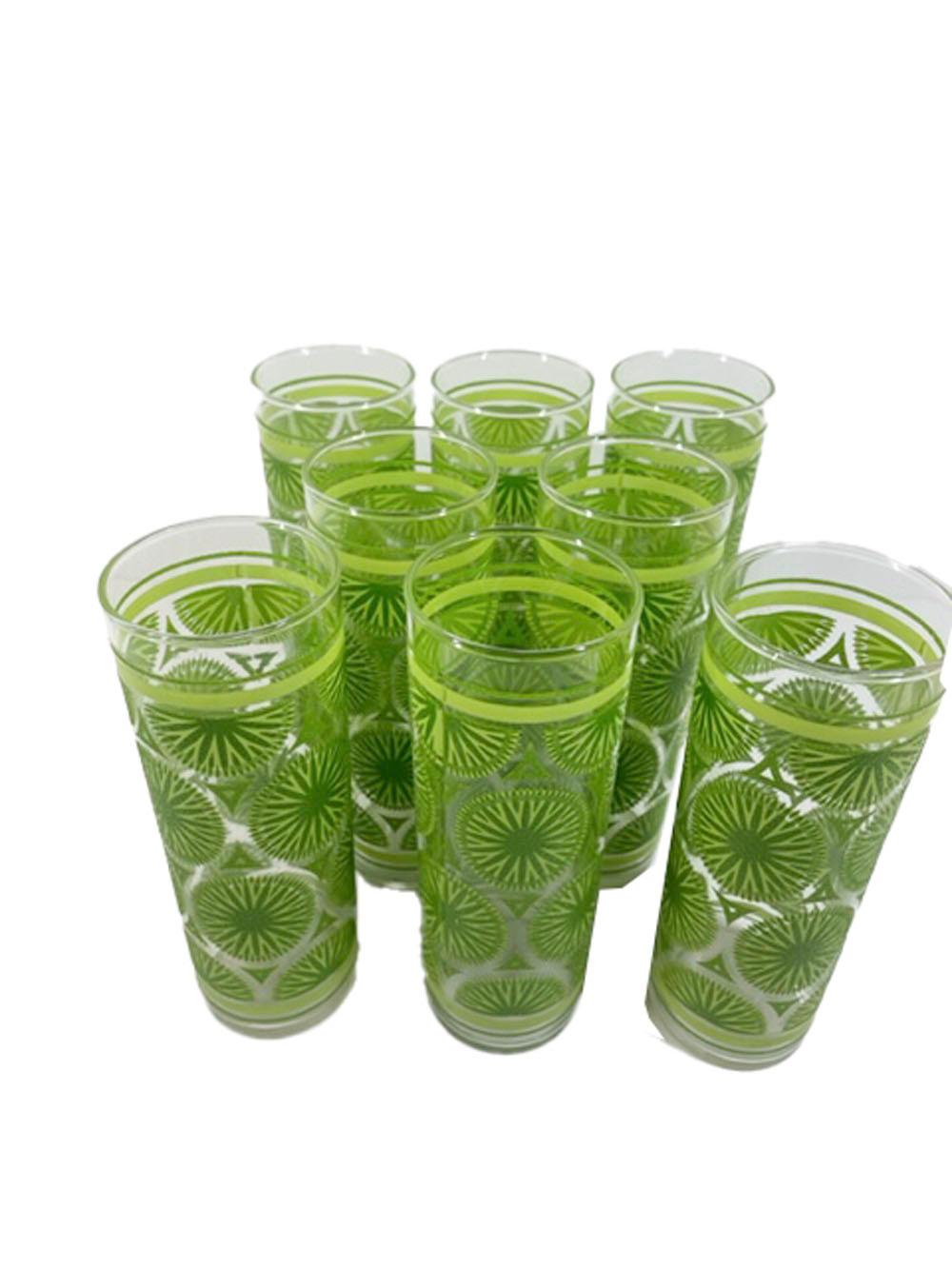 Vintage Federal Glass Tom Collins Glasses with Raised Sugar Textured Lime Slices In Good Condition For Sale In Nantucket, MA