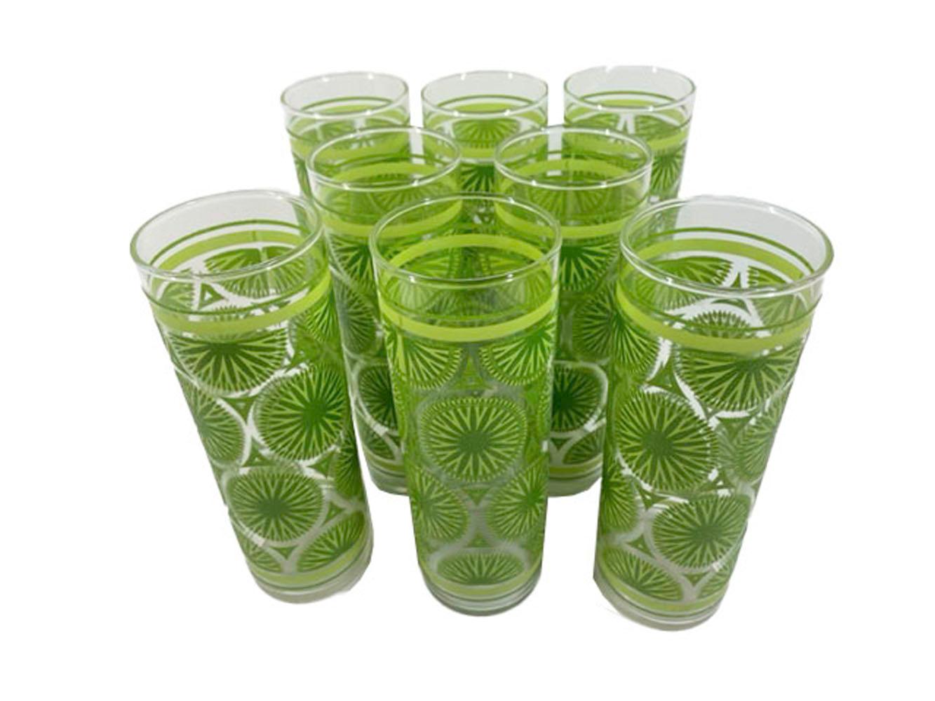 20th Century Vintage Federal Glass Tom Collins Glasses with Raised Sugar Textured Lime Slices For Sale