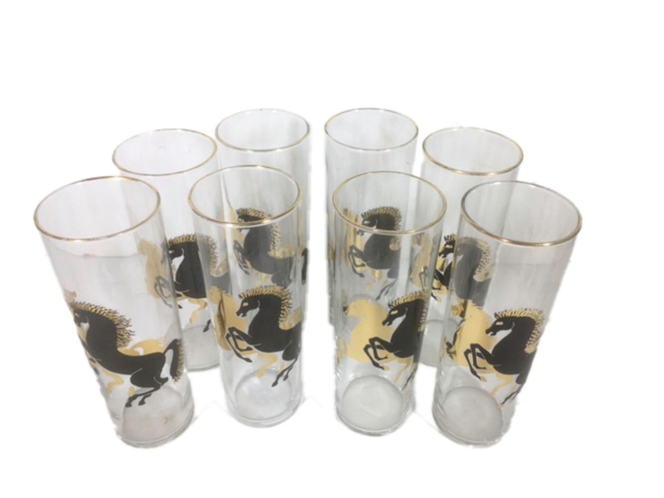Mid-Century Modern Anciens verres fédéraux Tom Collins / verres zombie avec étalons dorés et noirs en vente