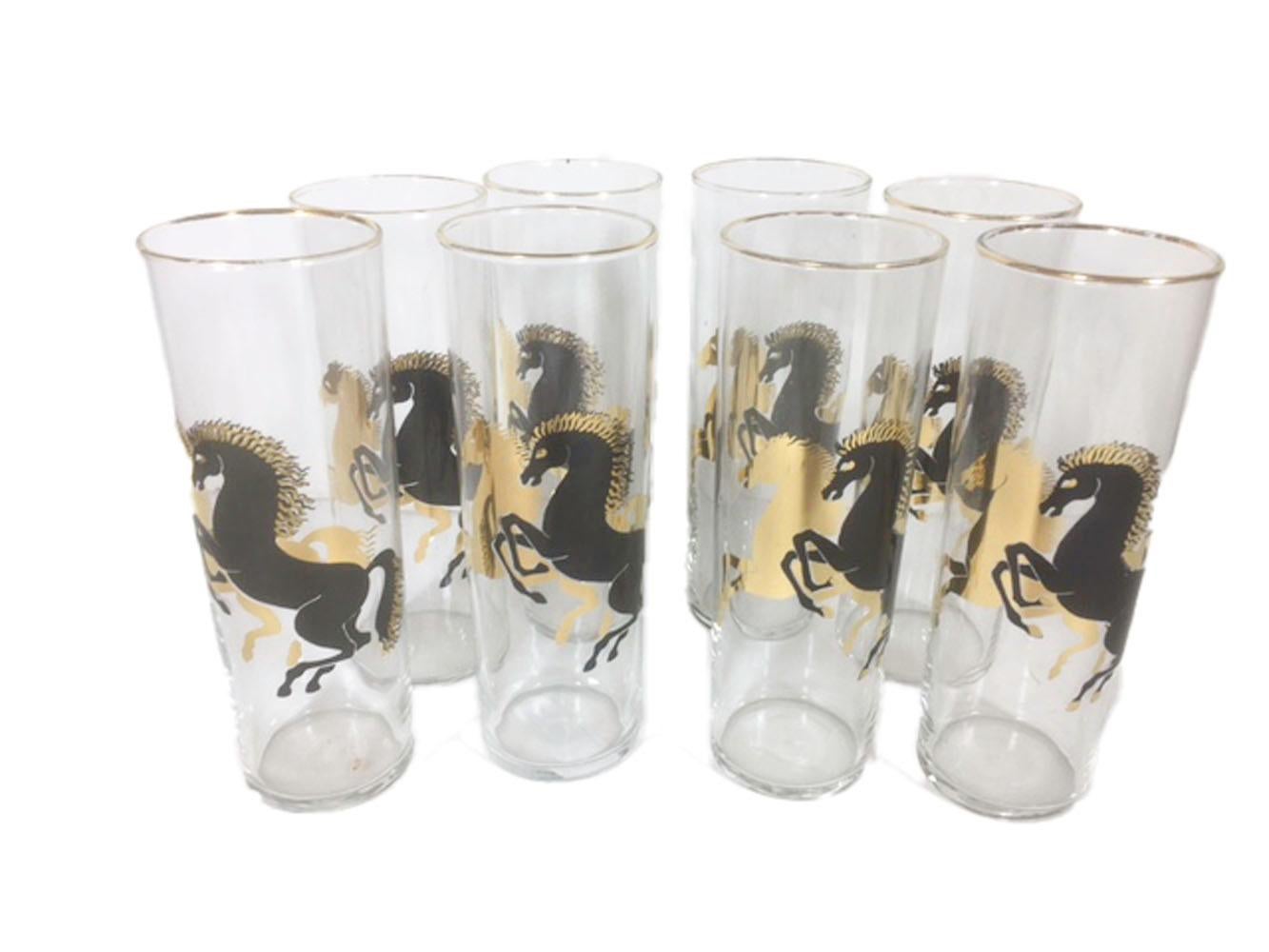 Vintage Federal Glas Tom Collins / Zombie-Gläser mit goldenen und schwarzen Stallions (amerikanisch) im Angebot