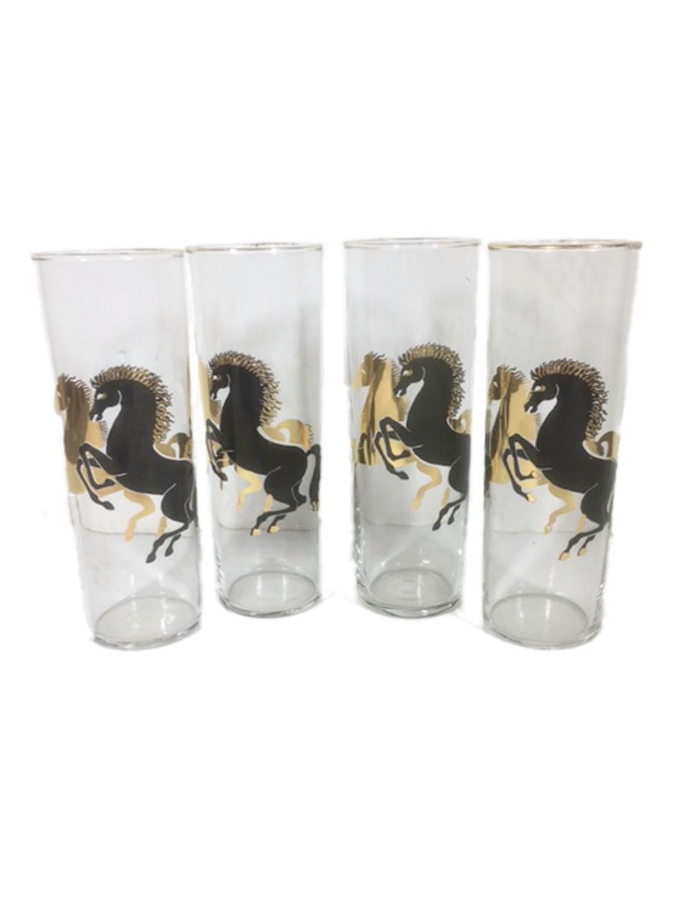 Vintage Federal Glas Tom Collins / Zombie-Gläser mit goldenen und schwarzen Stallions (Emailliert) im Angebot