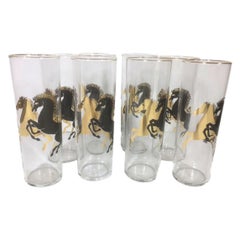 Vasos Vintage Federal Glass Tom Collins / Zombie con Sementales Dorados y Negros