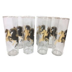 Retro Federal Glass Tom Collins / Zombie Glasses with Gold & Black Stallions