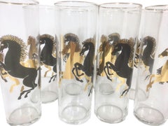 Bicchieri vintage Federal Glass Tom Collins / Zombie con stalloni dorati e neri