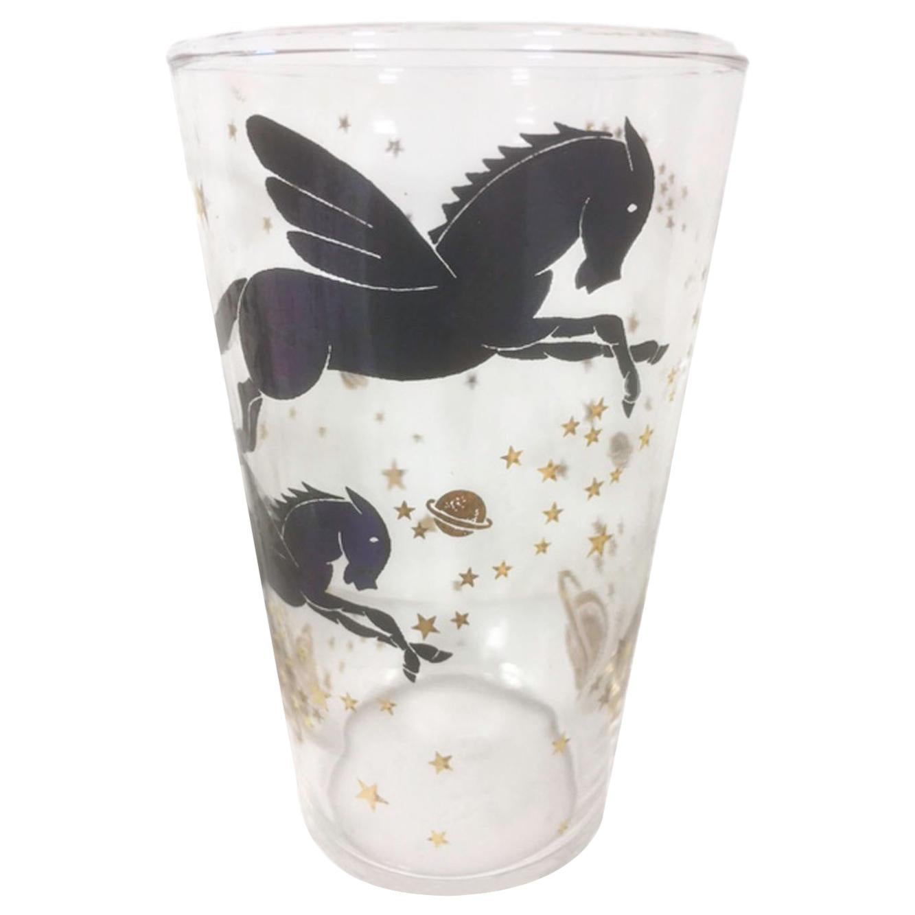 Vintage Federal-Gläser mit Pegasus unter Sternen und Planeten in Schwarz und Gold im Angebot