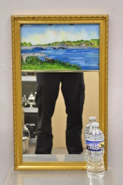 Vintage Federal Glass Reverse Hand gemalt kleinen Spiegel "Gorhams Pond Darien CT"