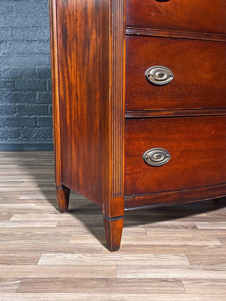 Vintage Federal Revival Mahogany Highboy Dresser w/ Brass Pulls For Sale 2