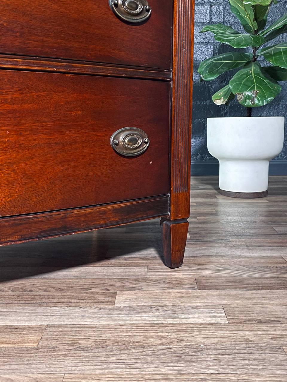 Vintage Federal Revival Mahogany Highboy Dresser w/ Brass Pulls For Sale 3