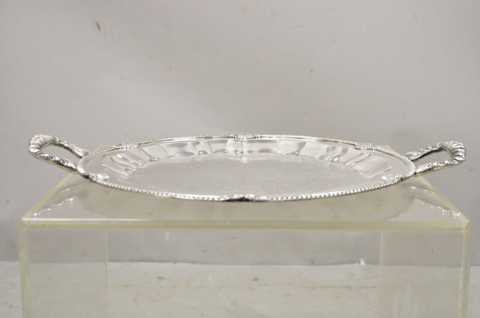 Vintage Federal Silver Co. Silver Plated Large Round Twin Handle Platter Tray For Sale 3