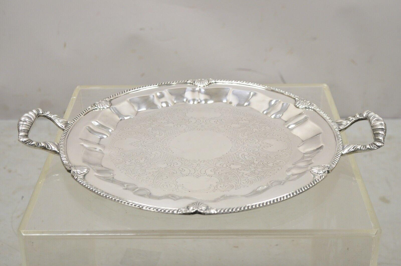 Vintage Federal Silver Co. Silver Plated Large Round Twin Handle Platter Tray For Sale 4