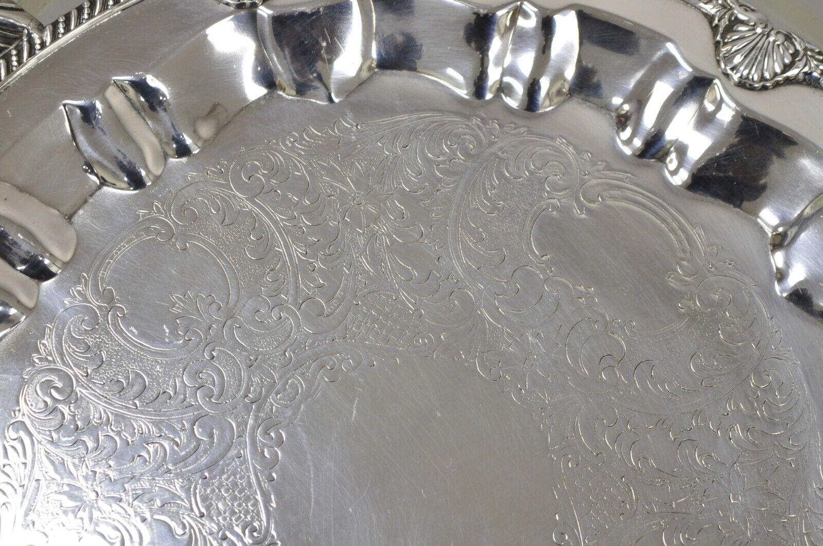 Regency Vintage Federal Silver Co. Silver Plated Large Round Twin Handle Platter Tray For Sale