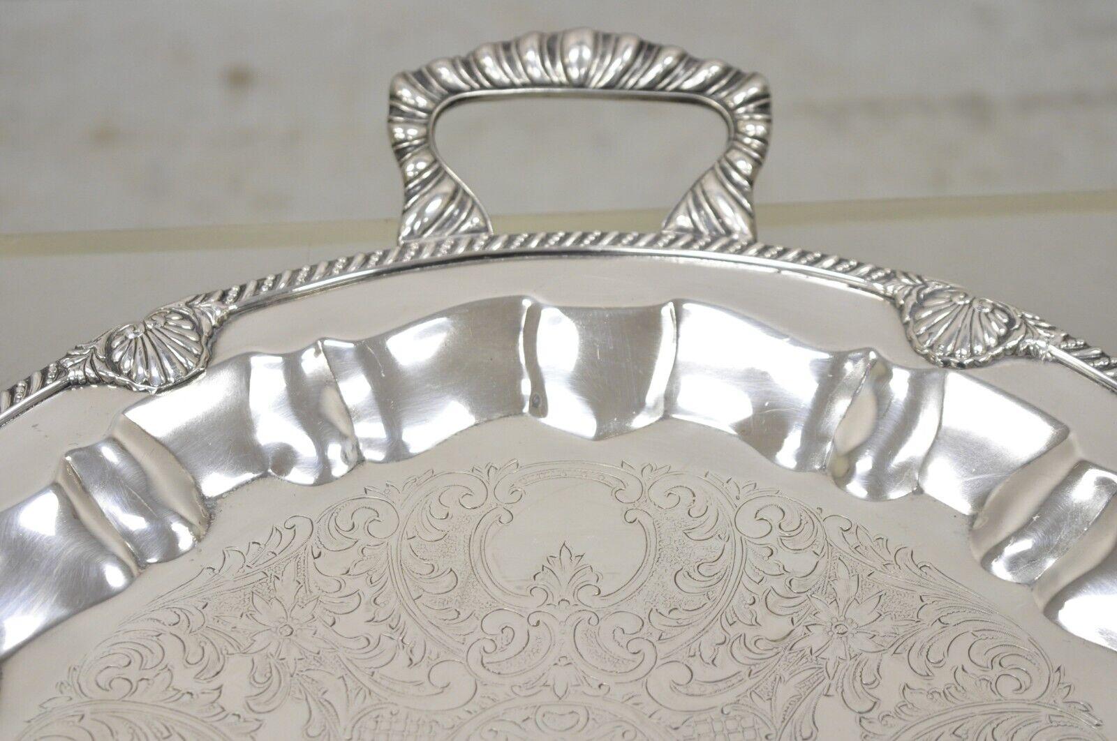 Vintage Federal Silver Co. Silver Plated Large Round Twin Handle Platter Tray In Good Condition For Sale In Philadelphia, PA