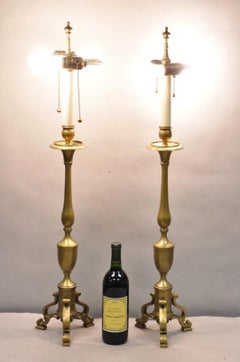 Vintage Federal Style Brass Candlestick Urn Form Table Lamps, Japan - a Pair