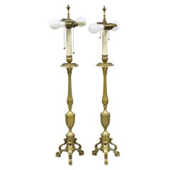 Vintage Federal Style Brass Candlestick Urn Form Table Lamps, Japan - a Pair