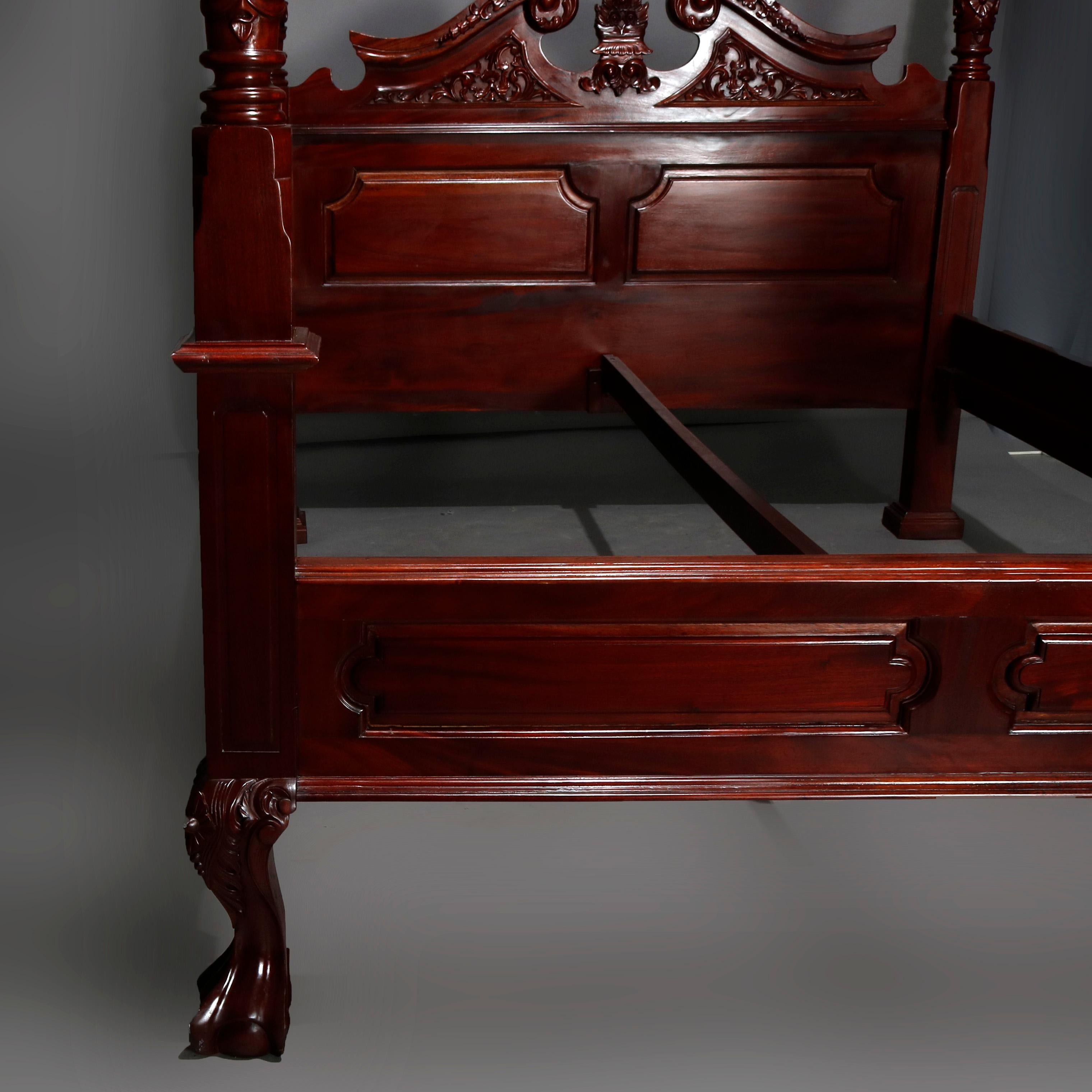 Vintage Federal Style Carved Mahogany Canopy Queen Size Tester Bed, 20th Century 3