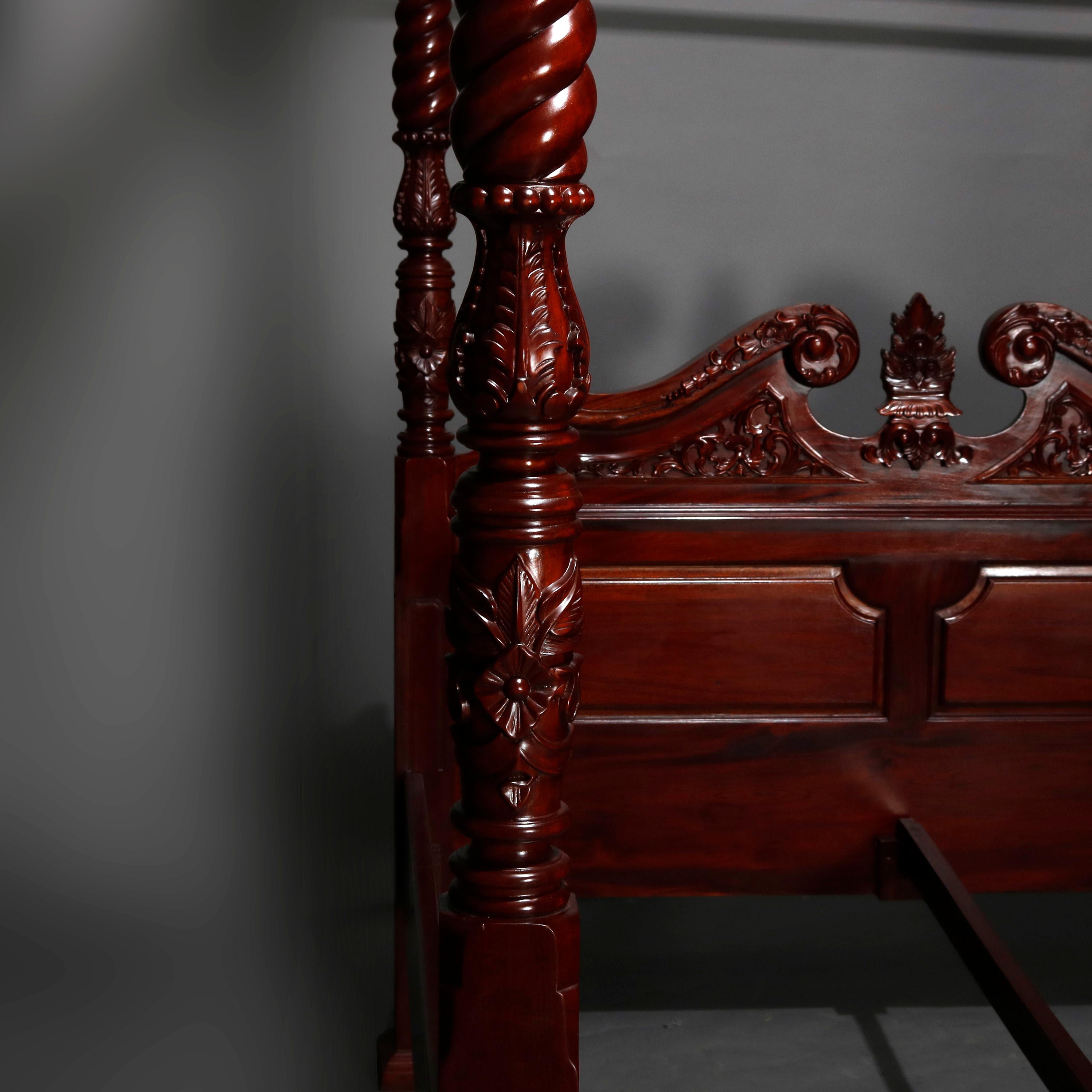 Vintage Federal Style Carved Mahogany Canopy Queen Size Tester Bed, 20th Century 4