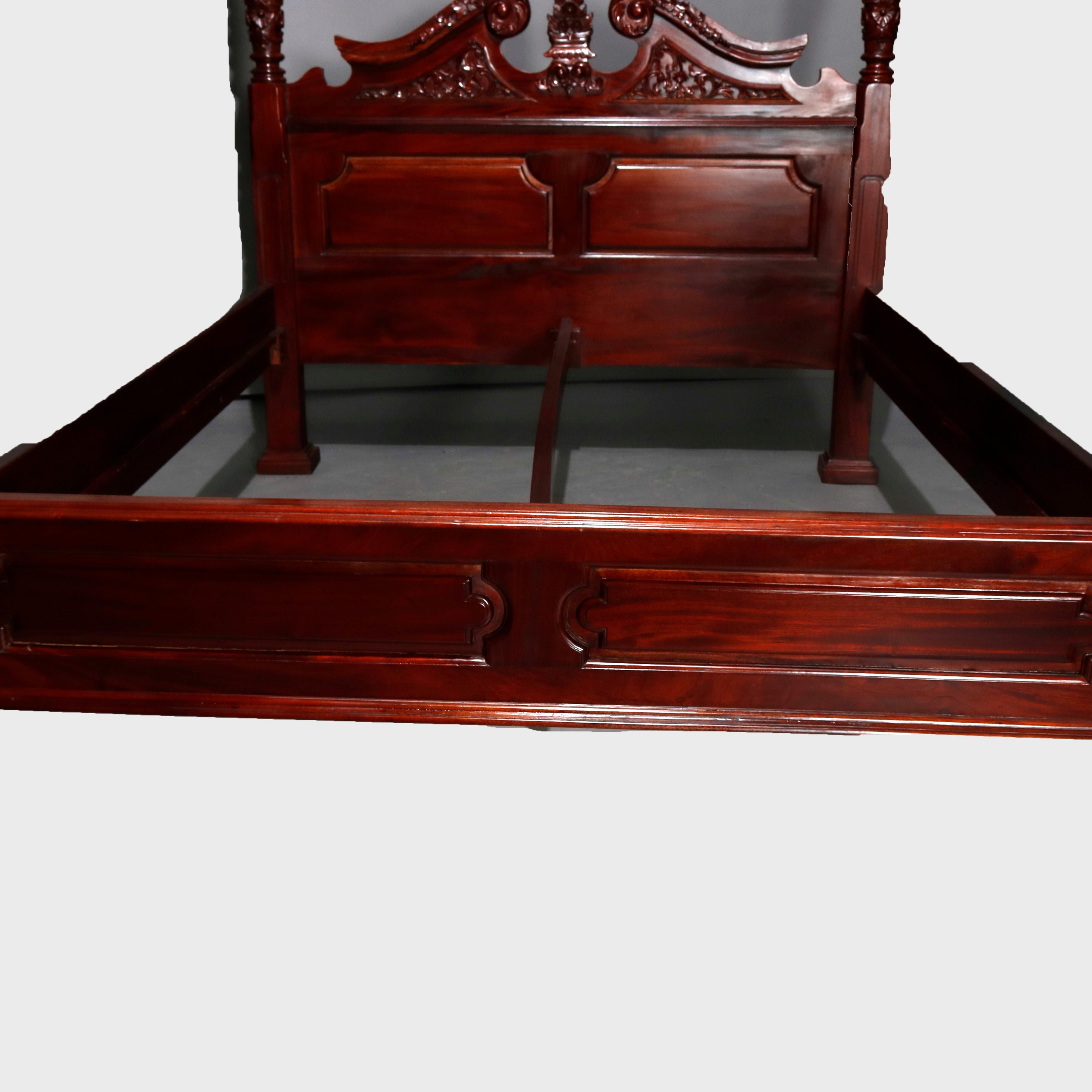 Vintage Federal Style Carved Mahogany Canopy Queen Size Tester Bed, 20th Century 5