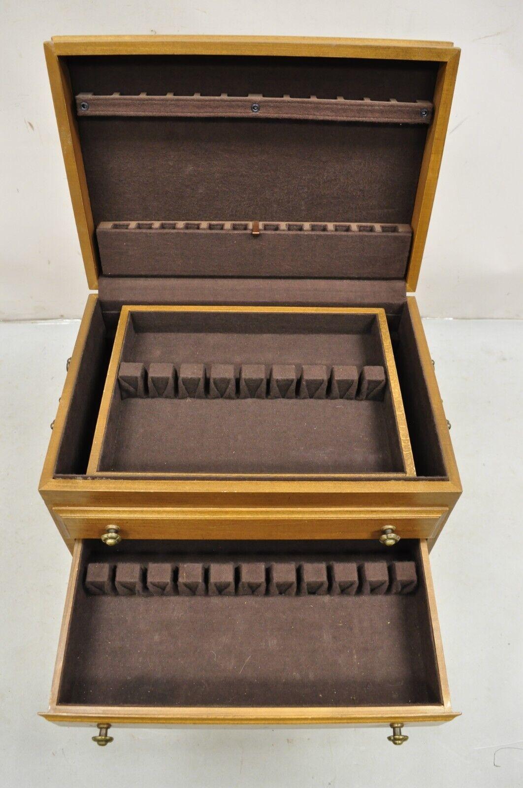 Vintage Federal Style Cherry Wood Silverware Box with Drawer Service for 12 2