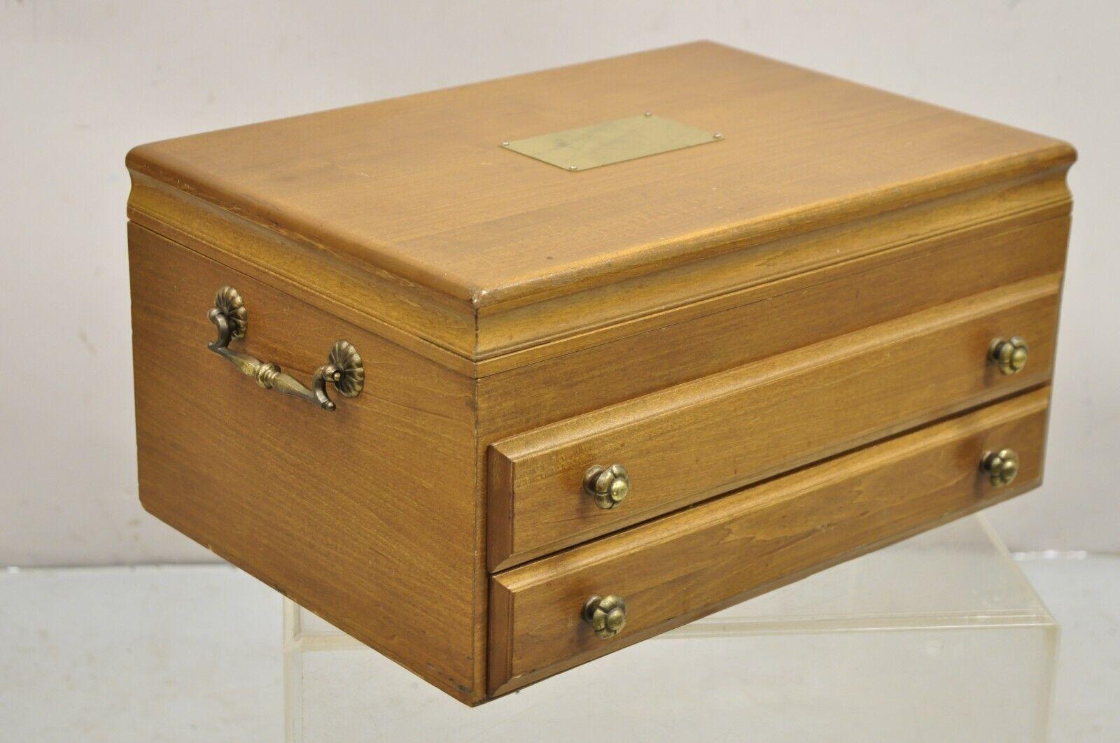 Vintage Federal Style Cherry Wood Silverware Box with Drawer Service for 12 5