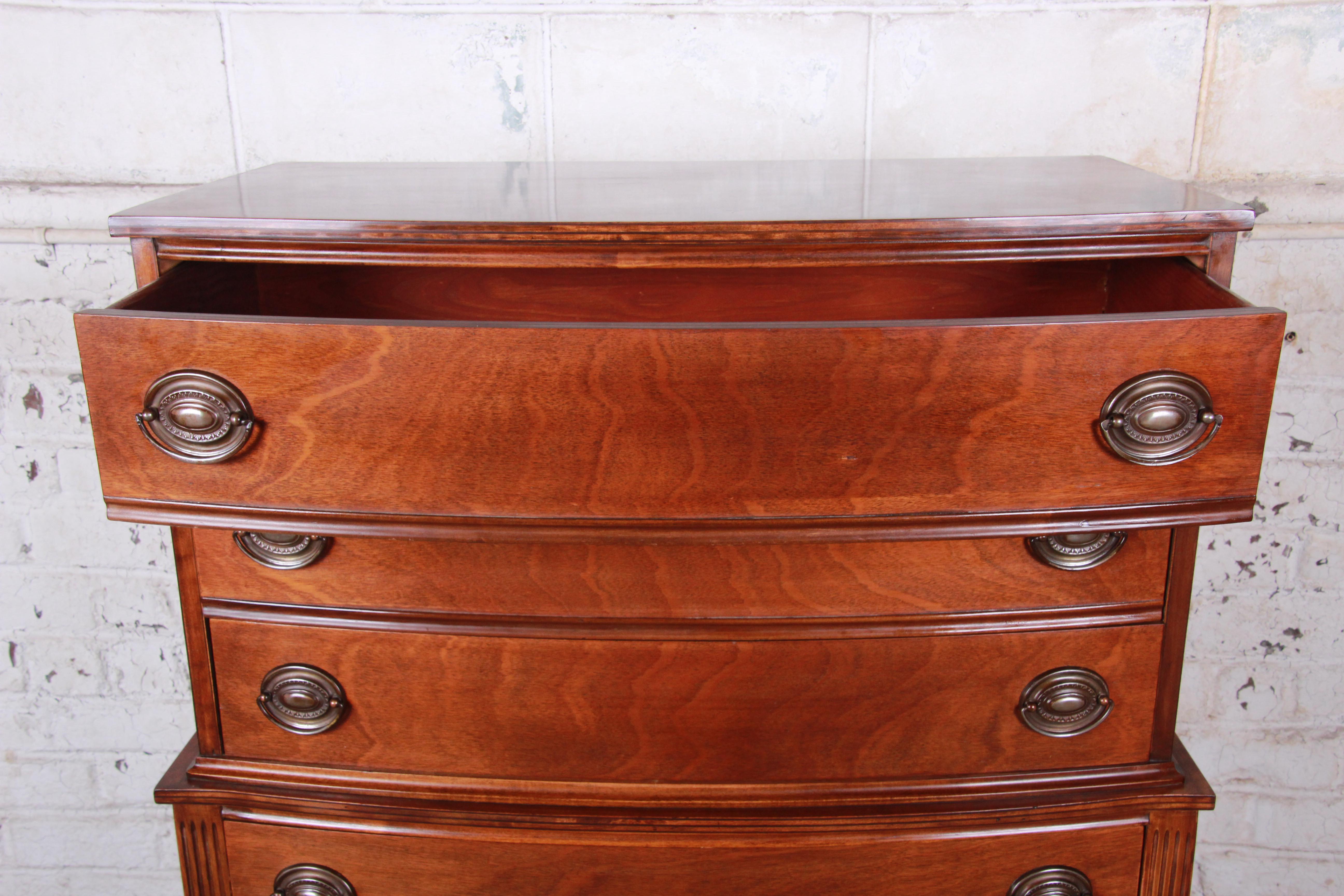 Hepplewhite Vintage Federal Style Mahogany Highboy Dresser