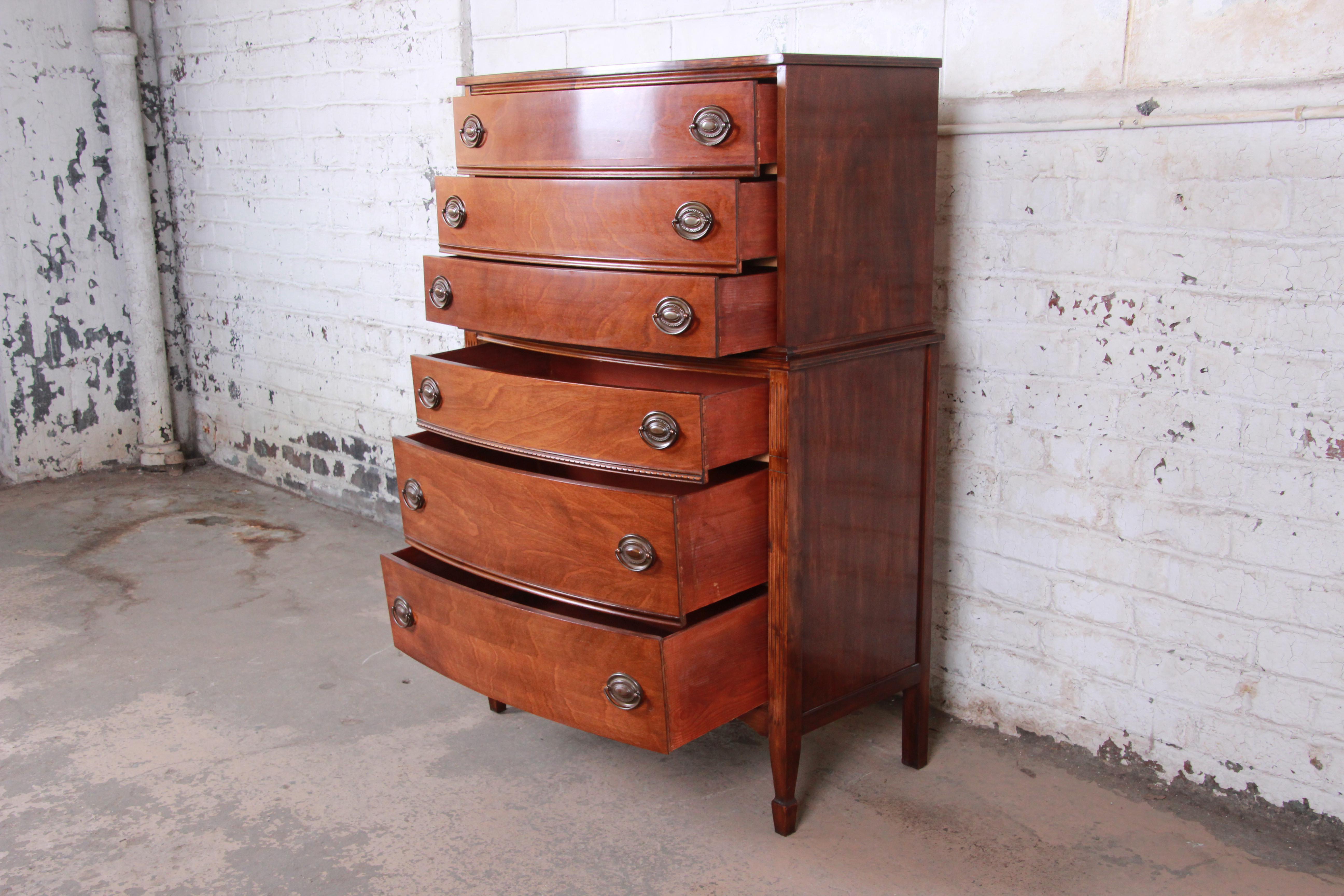 Vintage Federal Style Mahogany Highboy Dresser In Good Condition In South Bend, IN