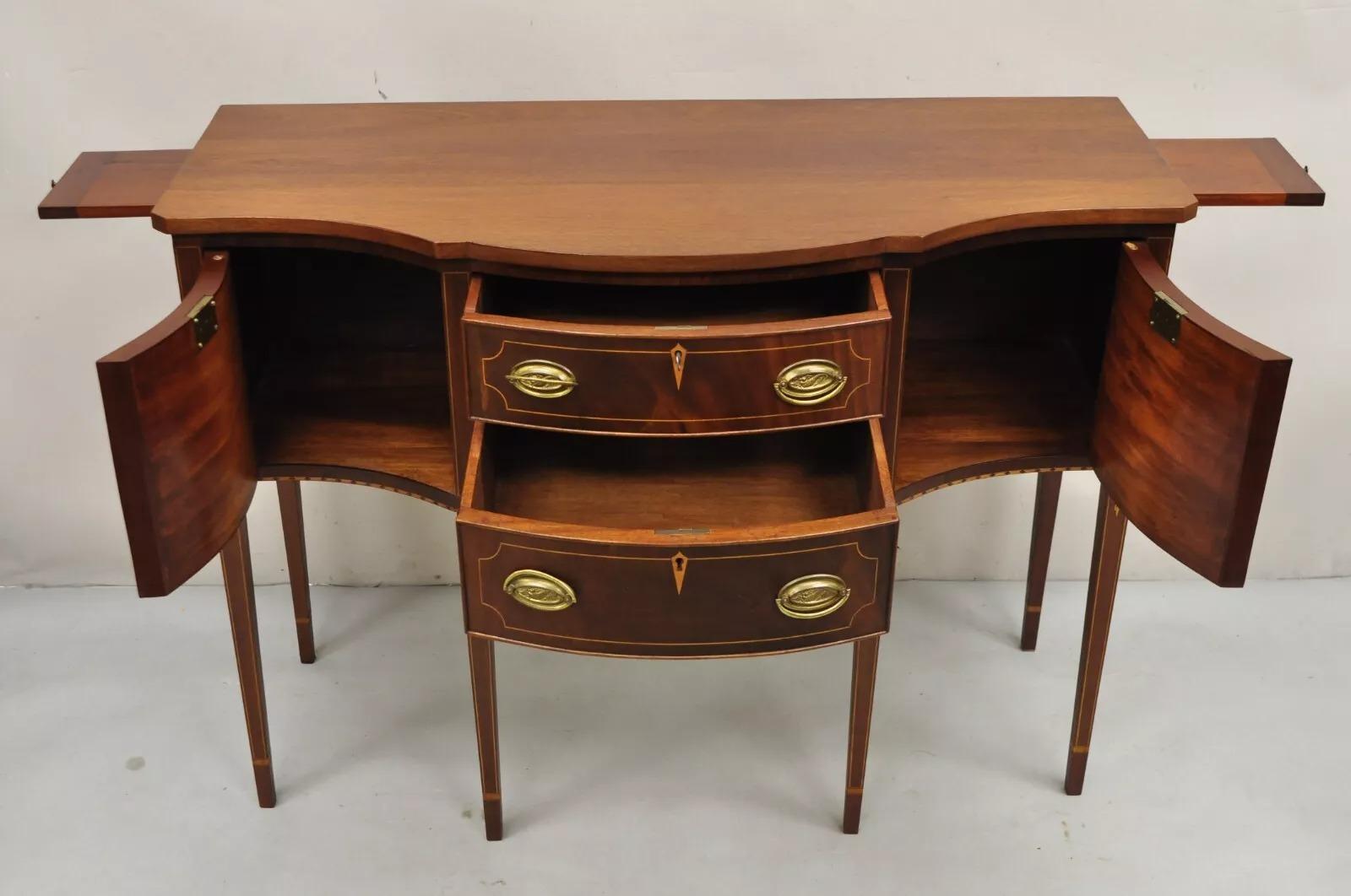20th Century Vintage Federal Style Mahogany Inlaid Serpentine Sideboard Buffet by Copenhaver