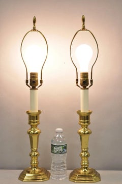 Vintage Federal Style Polished Brass Candlestick Small Vanity Table Lamps a Pair