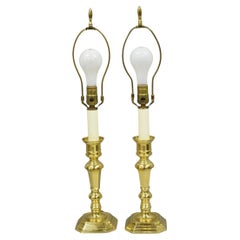 Paire de petits chandeliers en laiton poli de style Feder Vintage