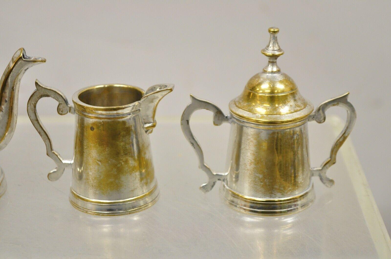 Vintage Federal Style Small Indian Silver Plated Coffee Tea Set w/ Wilcox Tray For Sale 5
