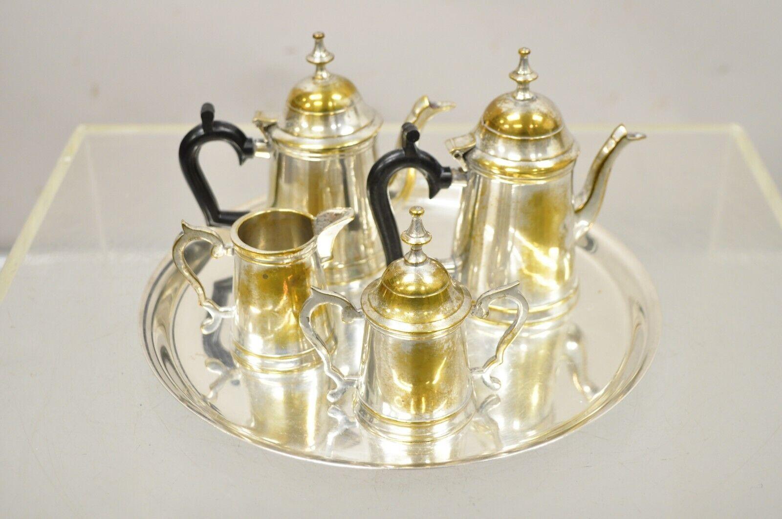 Vintage Federal Style Small Indian Silver Plated Coffee Tea Set w/ Wilcox Tray For Sale 7