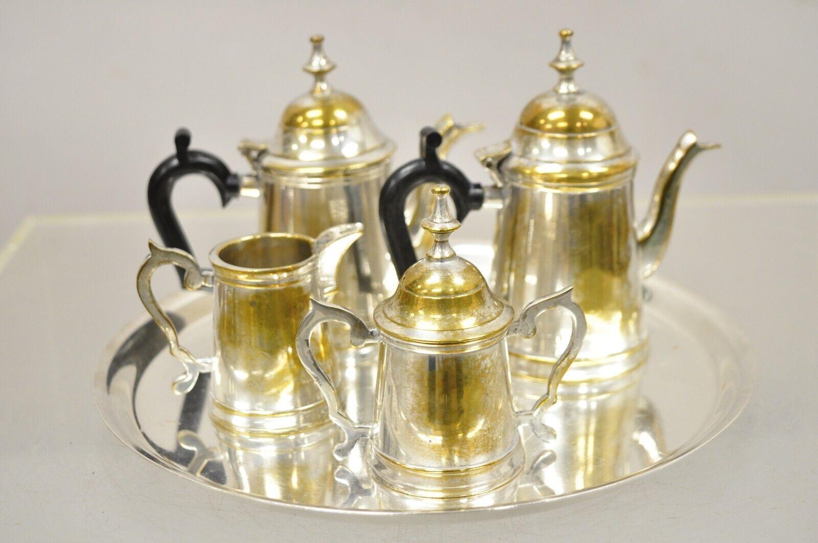 Vintage Federal Style Small Indian Silver Plated Coffee Tea Set w/ Wilcox Tray. Item features a 5 piece set, serving pieces marked 