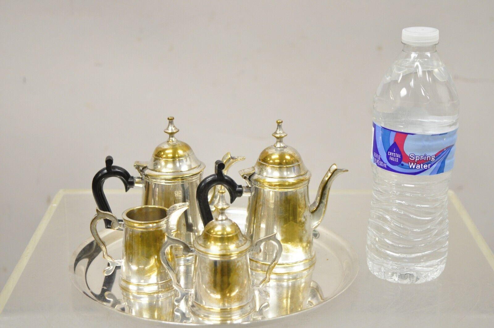 Sheraton Vintage Federal Style Small Indian Silver Plated Coffee Tea Set w/ Wilcox Tray For Sale