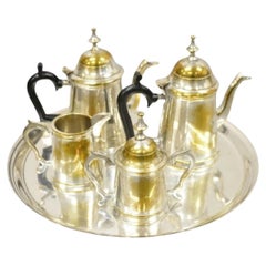 Petit service à café et à thé vintage de style fédéral, en métal argenté, d'origine indienne, avec plateau Wilcox