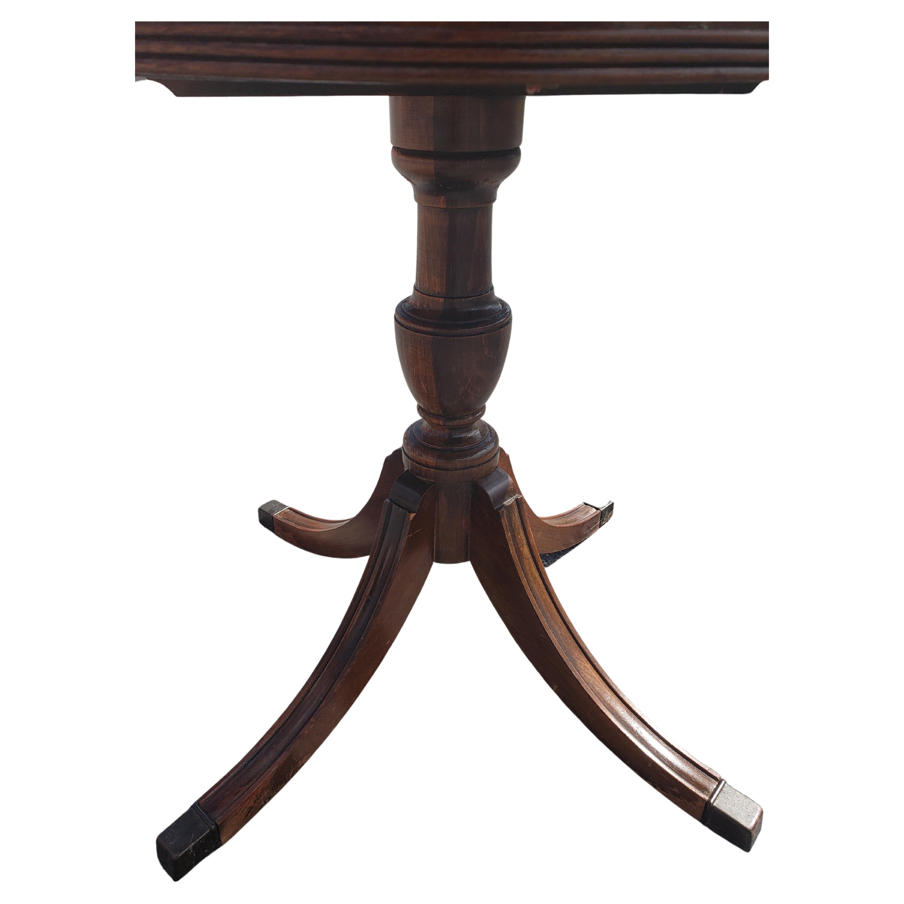 Woodwork Vintage Federal Style Stinciled Leather Top Drum Table with Drawer