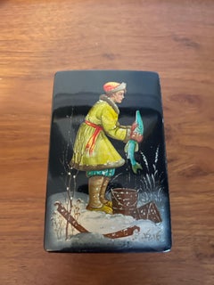 Vintage Fedoskino Russian Lacquer Hinged Box Folk Art By Pike
