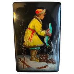 Vintage Fedoskino Russian Lacquer Hinged Box Folk Art By Pike Vintage Fedoskino Russian Lacquer Hinged Box Folk Art By Pike