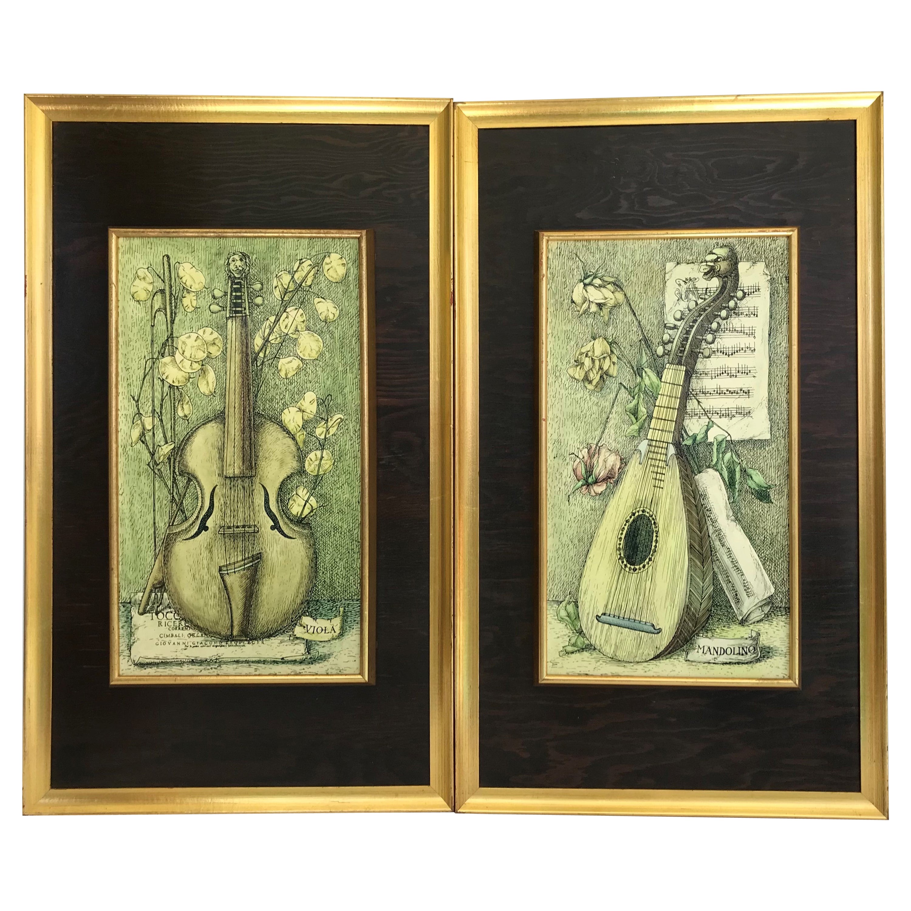 Vintage Felice Galbiati Naturaleza muerta surrealista Paneles lacados Milán Italia Años 50