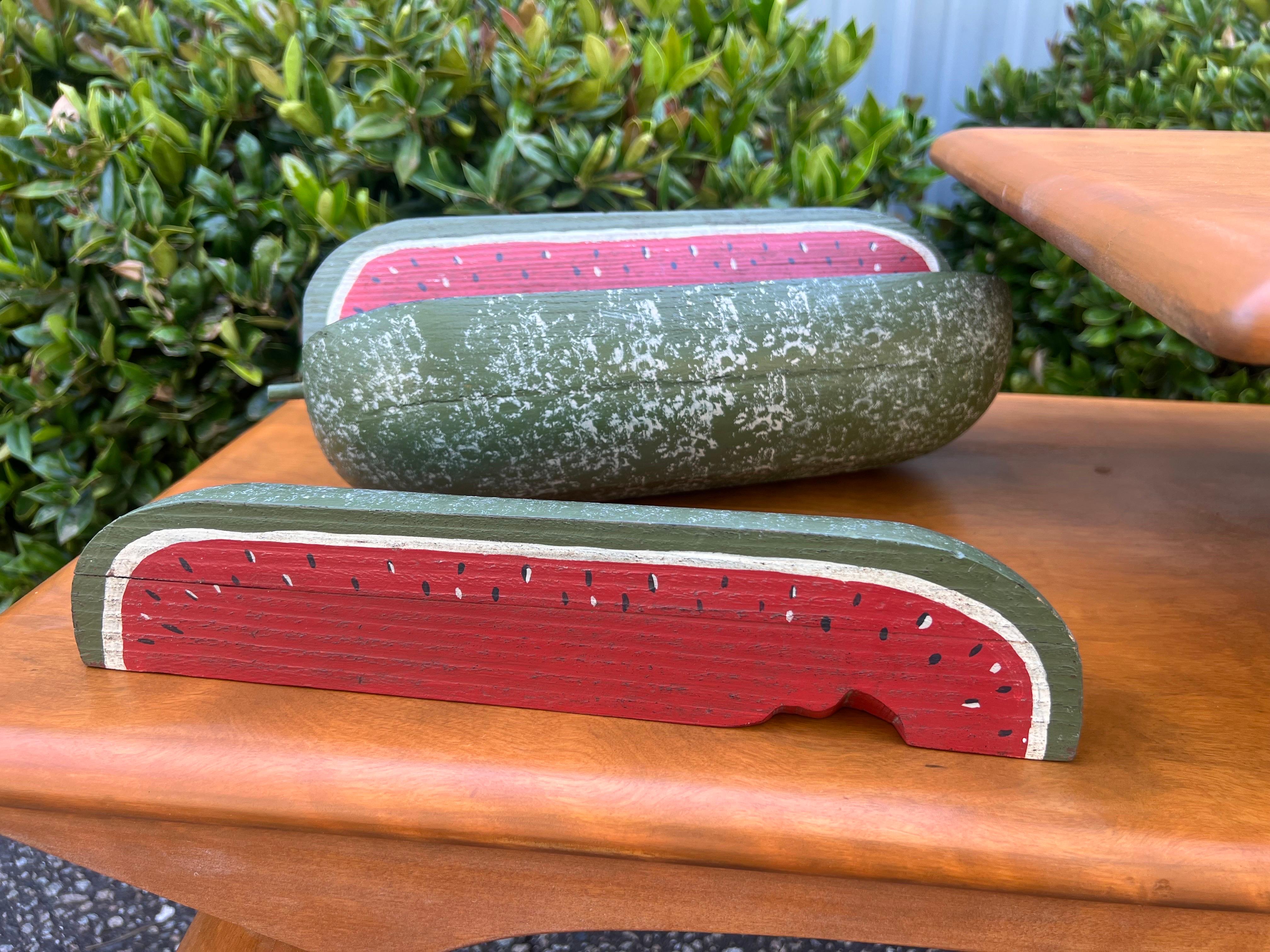 Vintage Felipe Benito Archuleta Style Wooden Watermelon Folk Art In Good Condition For Sale In Charleston, SC