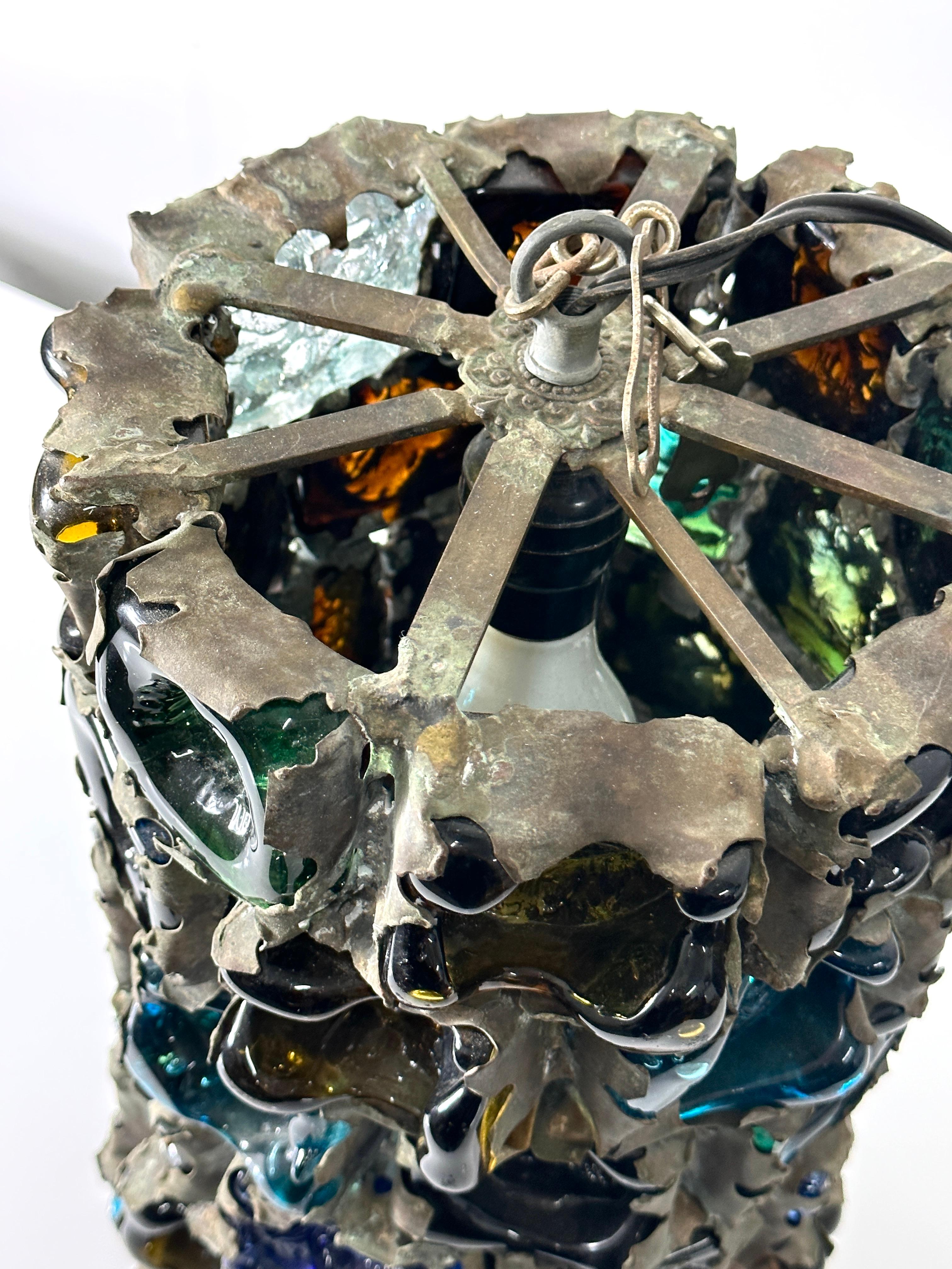 Vintage Felipe Derflingher for Feders Brutalist Caged Glass Pendant Lamp For Sale 3