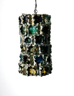 Vintage Felipe Derflingher for Feders Brutalist Caged Glass Pendant Lamp
