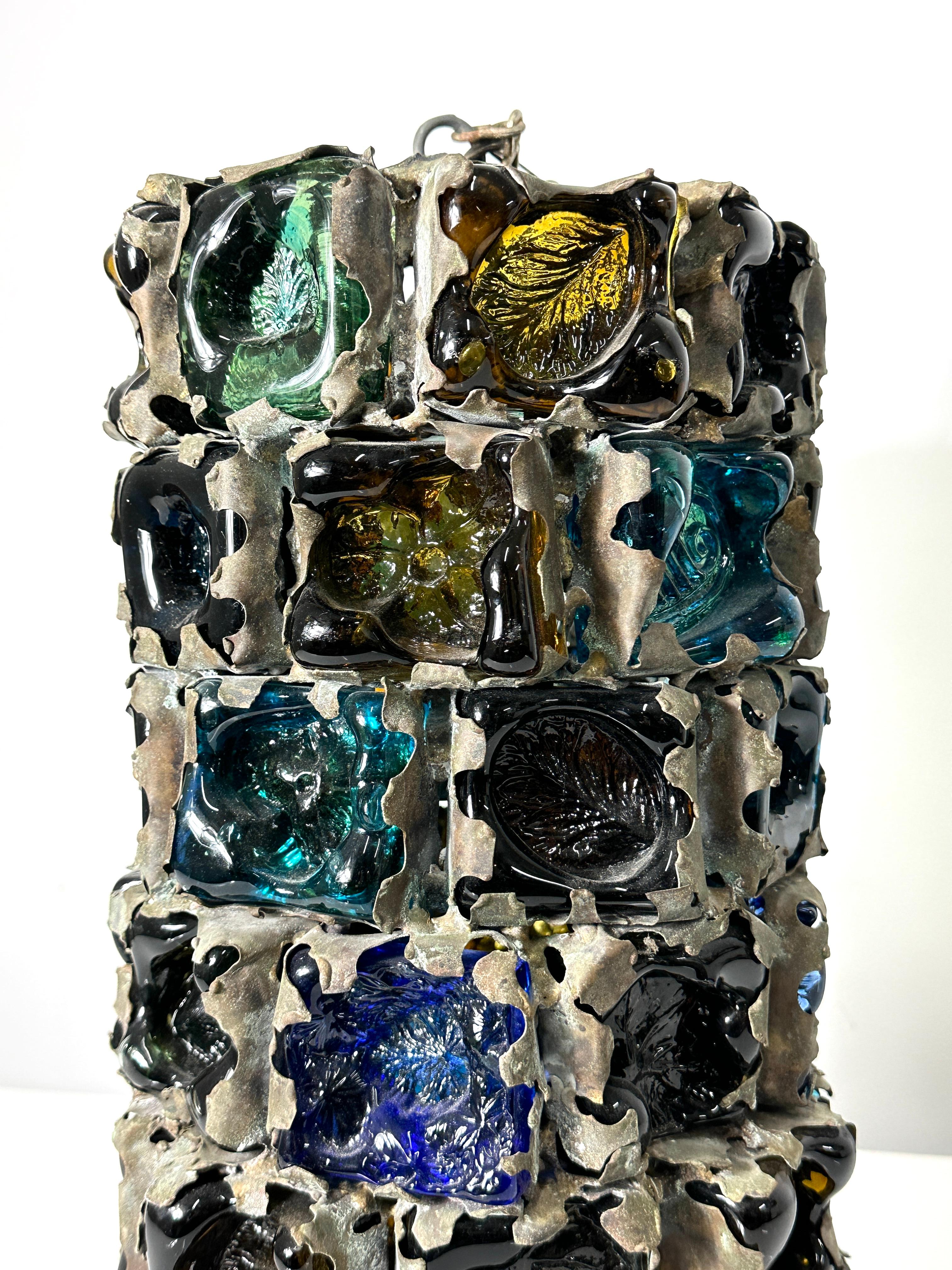 Vintage Felipe Derflingher for Feders Brutalist Caged Glass Pendant Lamp For Sale 1