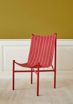 Vintage Felix Aublet Chair in Red Tubular Steel and Striped Fabric, France, 1935