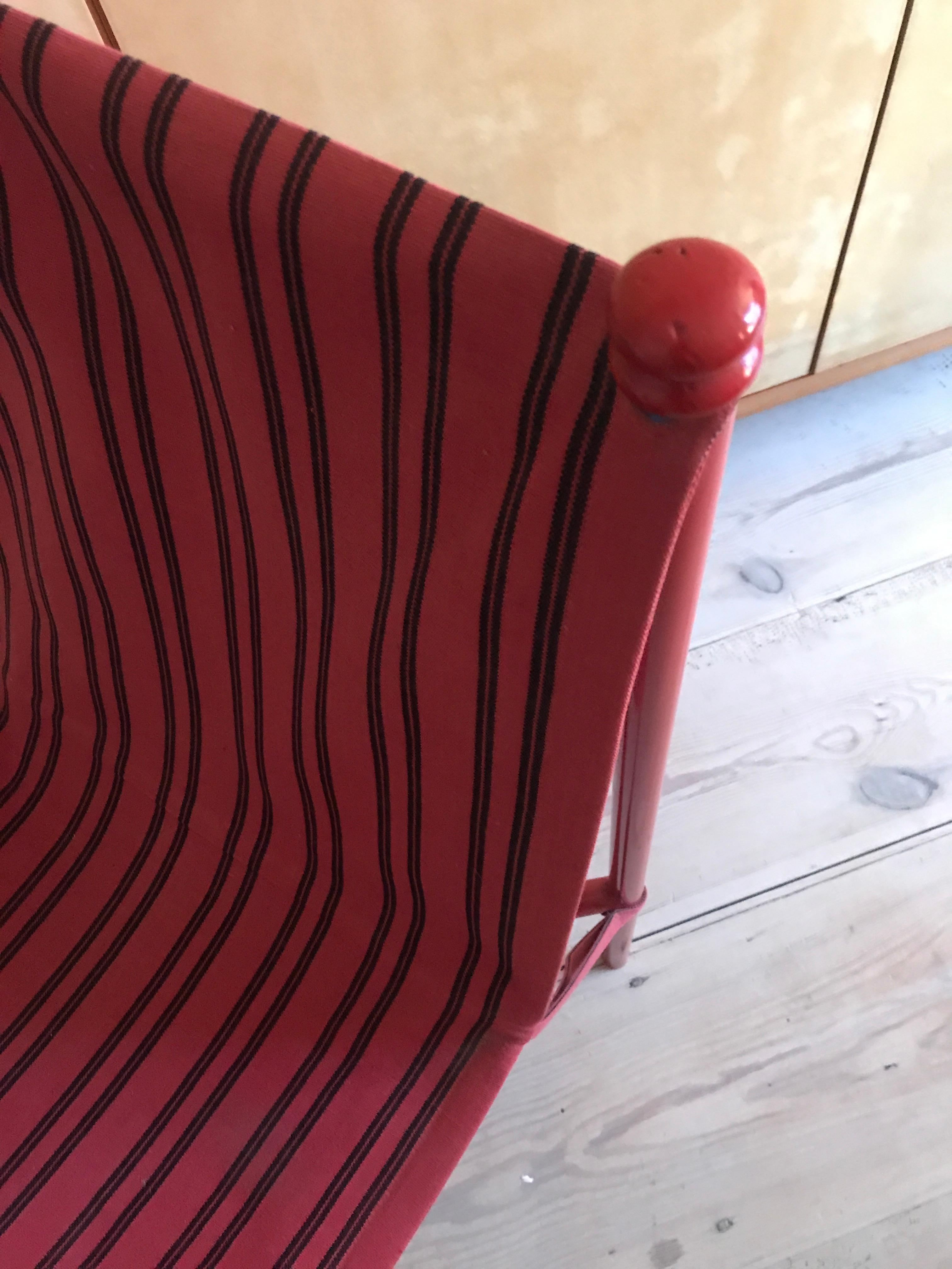 Metal Vintage Felix Aublet Chair in Red Tubular Steel and Striped Fabric, France, 1935 For Sale