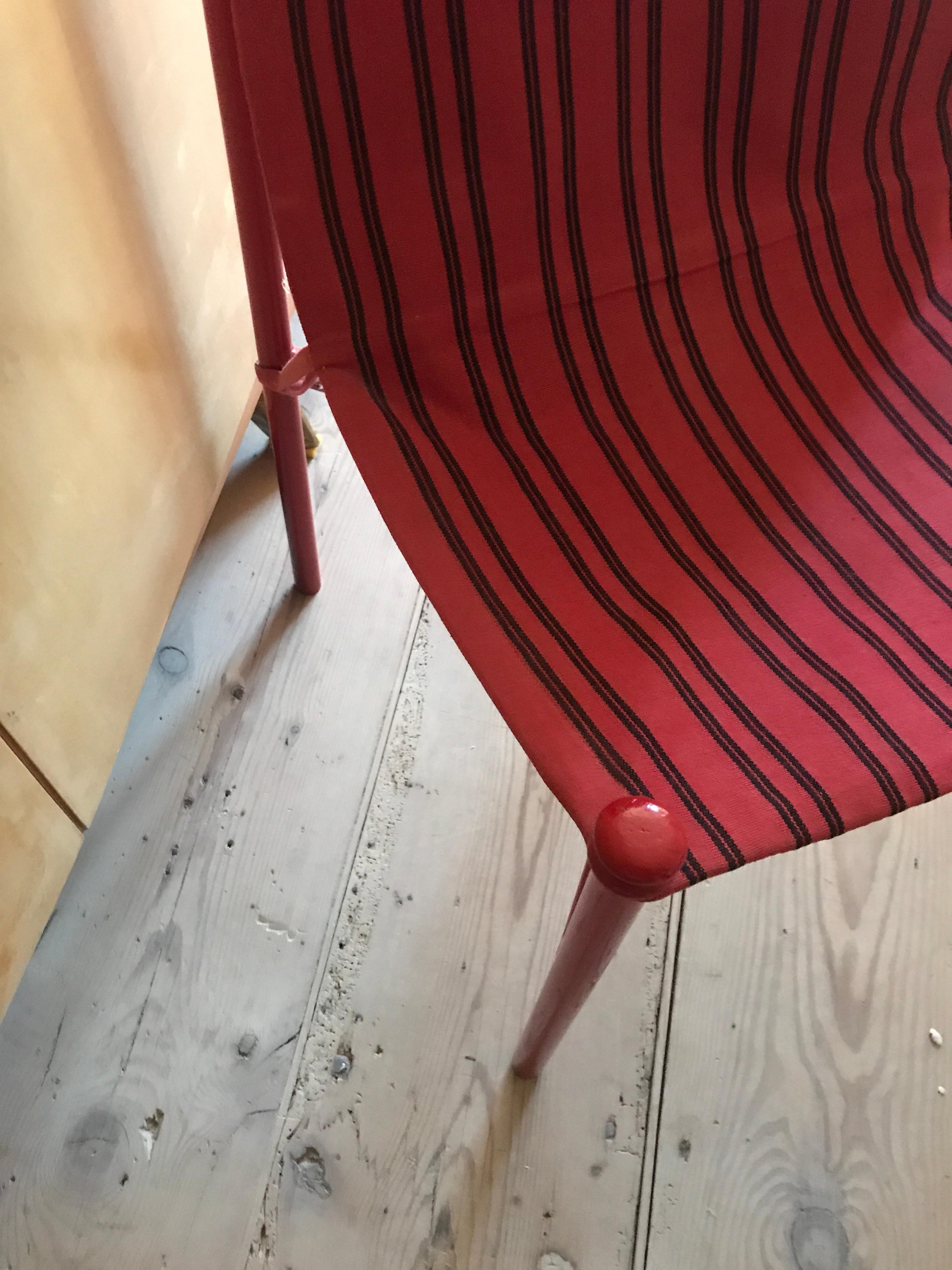 Vintage Felix Aublet Chair in Red Tubular Steel and Striped Fabric, France, 1935 For Sale 2