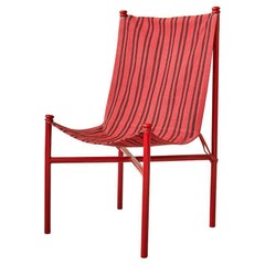 Vintage Felix Aublet Chair in Red Tubular Steel and Striped Fabric, France, 1935