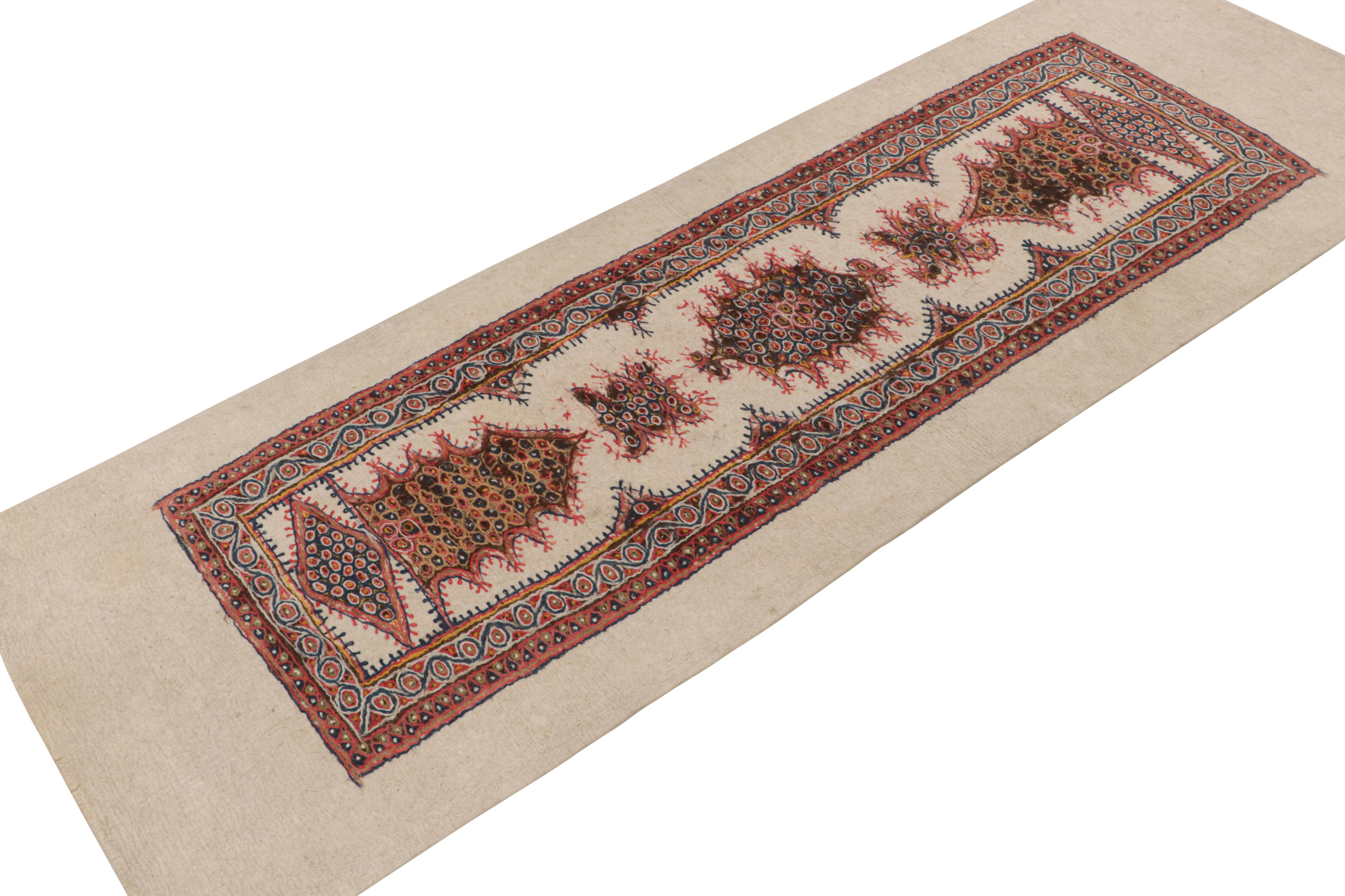Hand-Knotted Vintage Felted Persian Kilim with Geometric Patterns on Beige, by Rug & Kilim For Sale