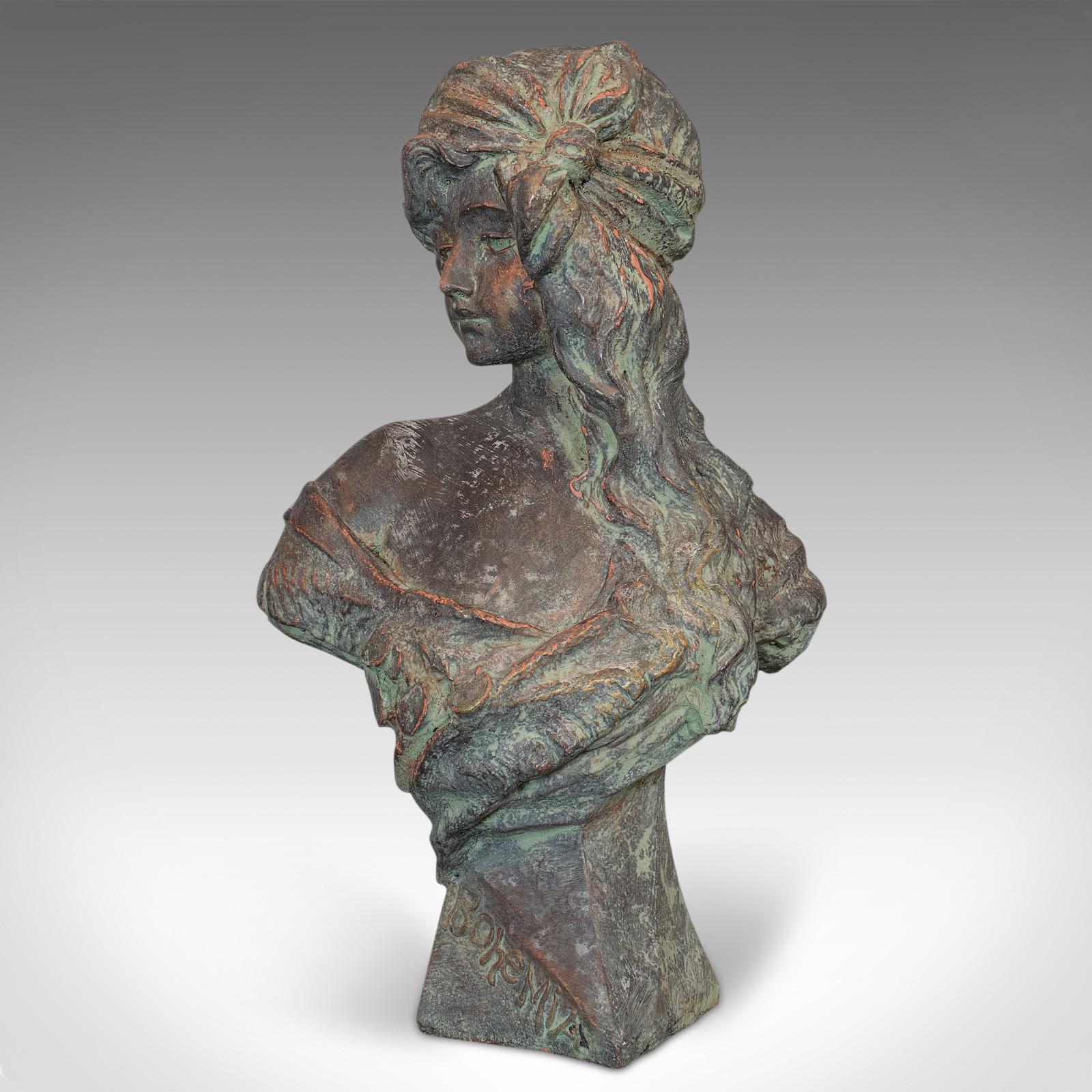 Vintage Female Bust, French, Bronzed Stone, Portrait, Statue, Art Nouveau Taste In Good Condition In Hele, Devon, GB
