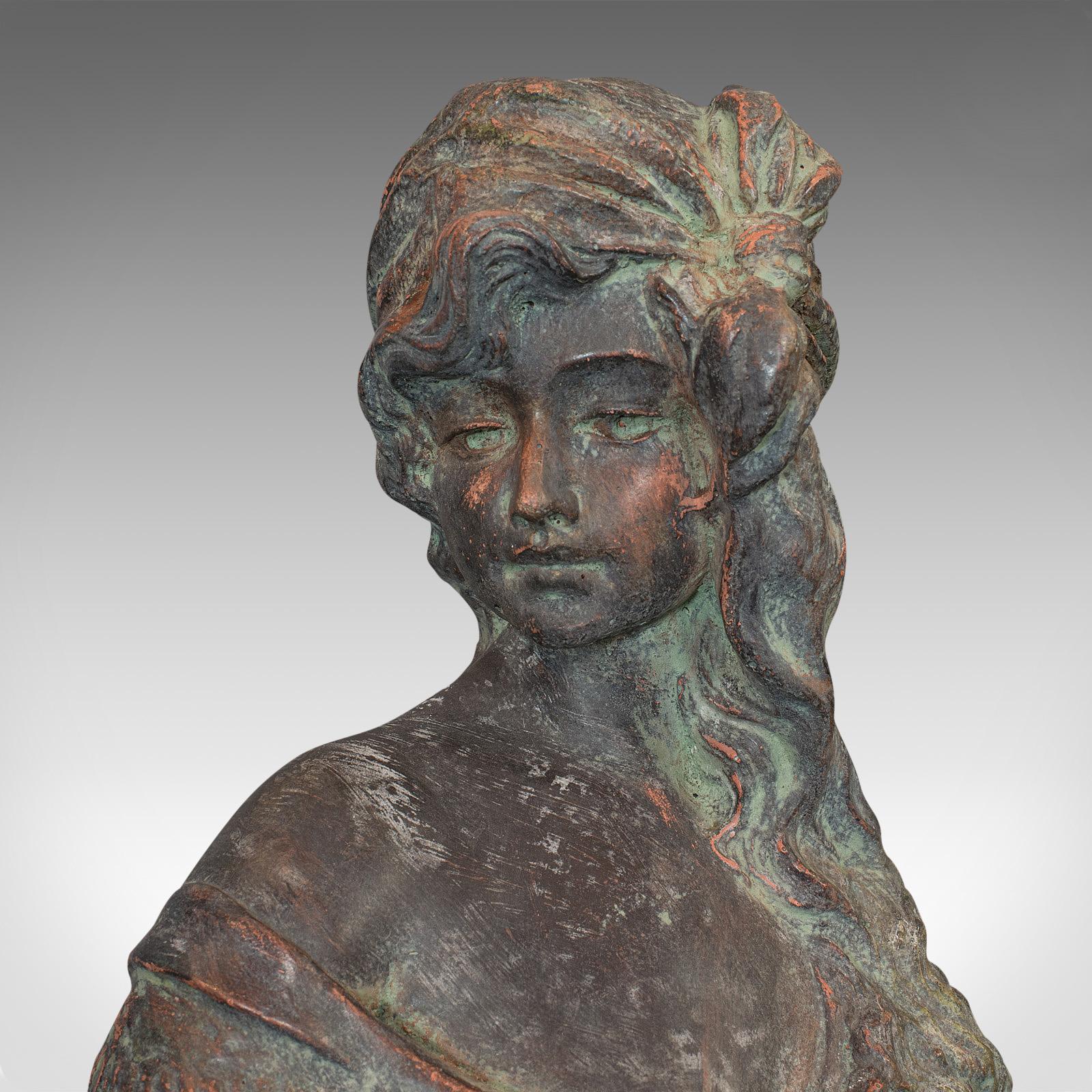 Vintage Female Bust, French, Bronzed Stone, Portrait, Statue, Art Nouveau Taste 1